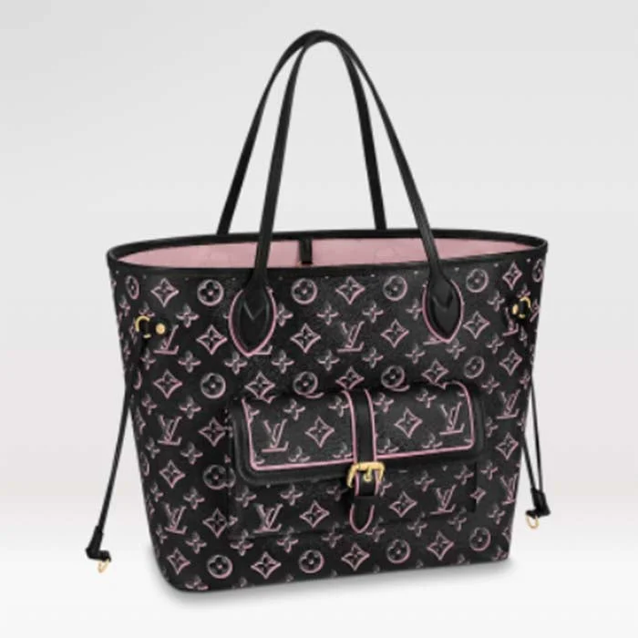 Louis Vuitton backpacks with a padded laptop compartment for travelLouis Vuitton LV Women Neverfull MM Tote Bag Black Monogram Coated Canvas