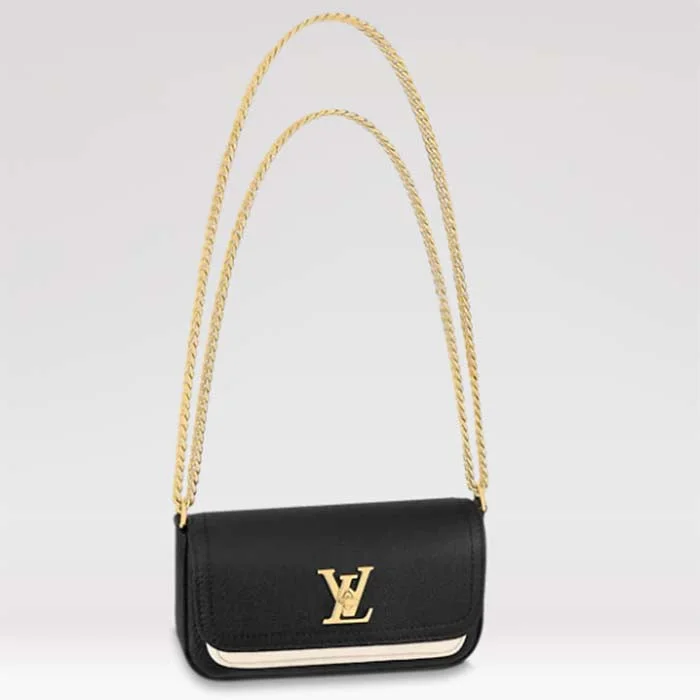 Louis Vuitton Twist bags with a crystal - embellished LV - turnlockLouis Vuitton LV Women Lockme Tender Pochette Black Cream Grained Calf Leather