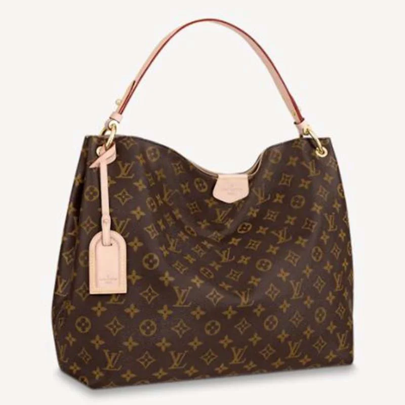 Louis Vuitton bags with a front - flap pocket for quick - access itemsLouis Vuitton LV Women Graceful MM Hobo Classic Beige Monogram Coated Canvas