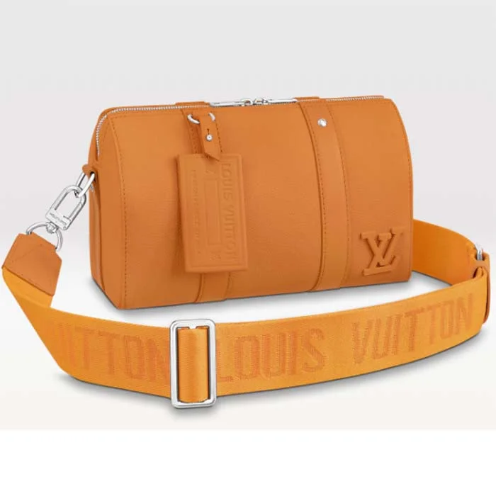 Louis Vuitton bags with a front - zip pocket for small items like keysLouis Vuitton Unisex City Keepall Bag Saffron Yellow LV Aerogram Cowhide Leather