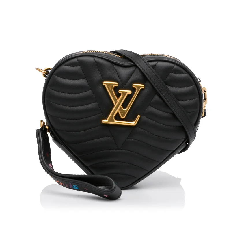 Louis Vuitton bags with a snap - button closure and a decorative charm for styleLouis Vuitton New Wave Heart Black Calfskin