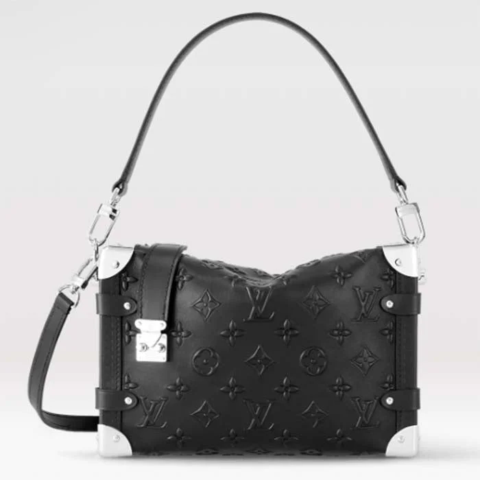 Louis Vuitton handbags with a metal - framed clasp for durabilityLouis Vuitton LV Women Side Trunk PM Handbag Petite Malle Black Calfskin