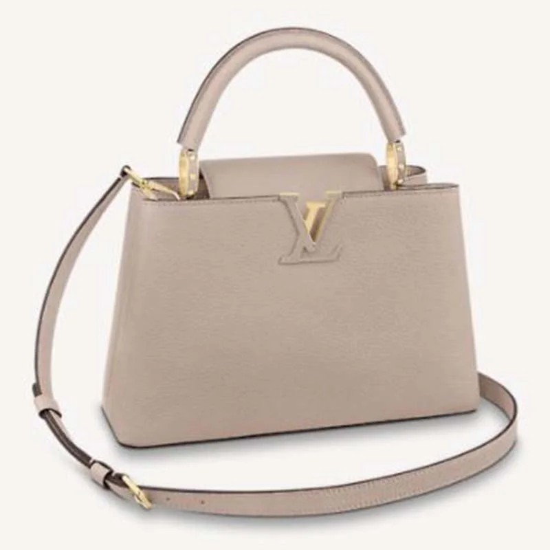 Ladies Louis Vuitton shoulder bags with a single - handle silhouetteLouis Vuitton LV Women Capucines MM Handbag Galet Gray Taurillon Leather