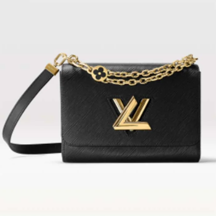 Louis Vuitton tote bags with a spacious interior and multiple pocketsLouis Vuitton LV Women Twist MM Handbag Black Epi Grained Leather Monogram Flower