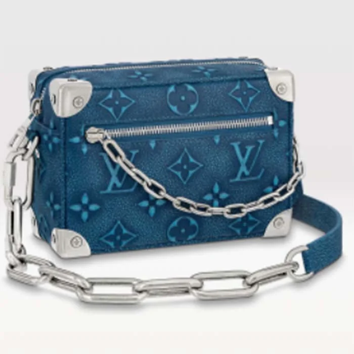 Louis Vuitton handbags with a back - zip pocket for storing valuablesLouis Vuitton LV Unisex Mini Soft Trunk Denim Blue Cowhide Leather