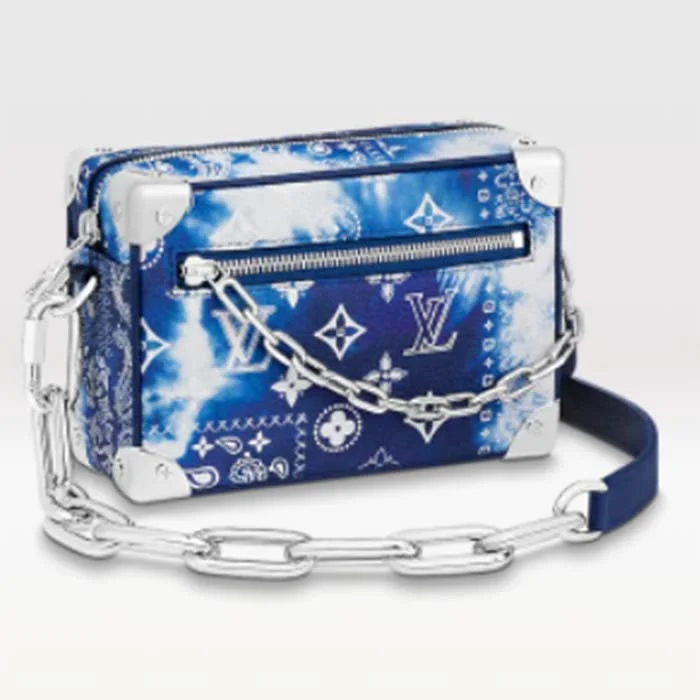 Louis Vuitton handbags with a metal - framed clasp for durabilityLouis Vuitton LV Unisex Mini Soft Trunk Bag Blue Monogram Bandana Leather