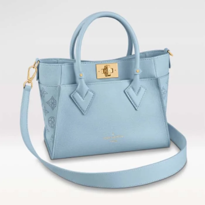 Louis Vuitton bags with a front - flap pocket for quick - access itemsLouis Vuitton LV Women On My Side PM Handbag Bleu Nuage Blue Perforated Calf Leather