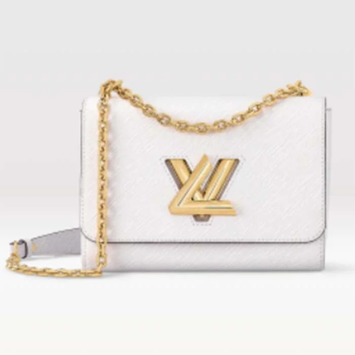 Louis Vuitton bags with a chain - link trim and a leather body for a modern edgeLouis Vuitton LV Women Twist MM Chain Bag White Epi Grained Cowhide Leather