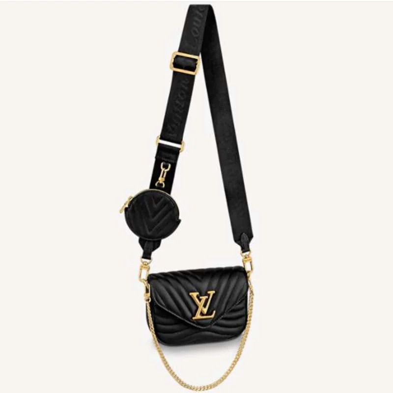 Louis Vuitton handbags with a beaded trim for a touch of glamourLouis Vuitton LV Women New Wave Multi-Pochette Black Smooth Cowhide Leather