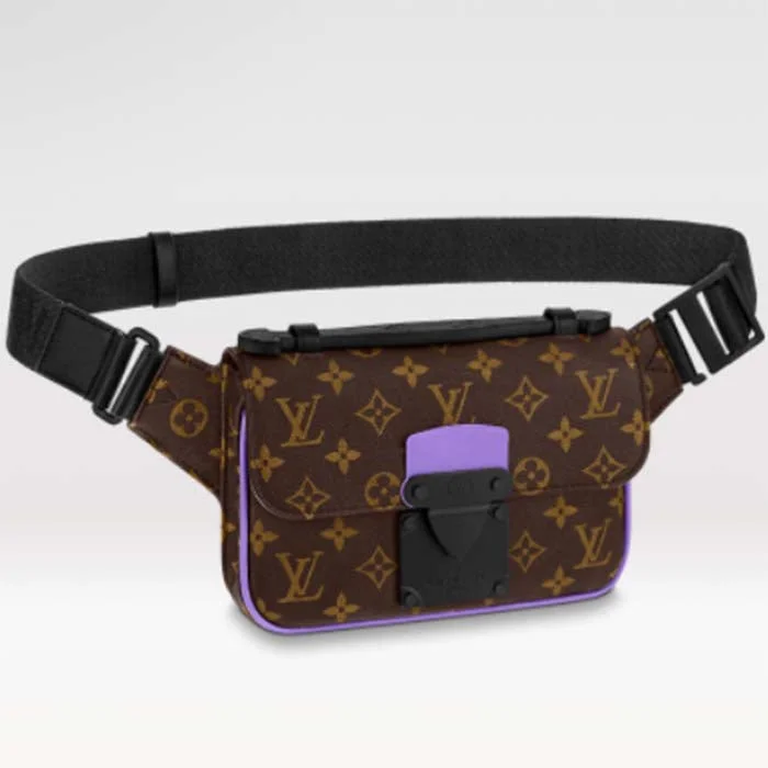 Louis Vuitton bags with a snap - button closure and a decorative charm for styleLouis Vuitton LV Unisex S Lock Sling Bag Purple Monogram Macassar Coated Canvas