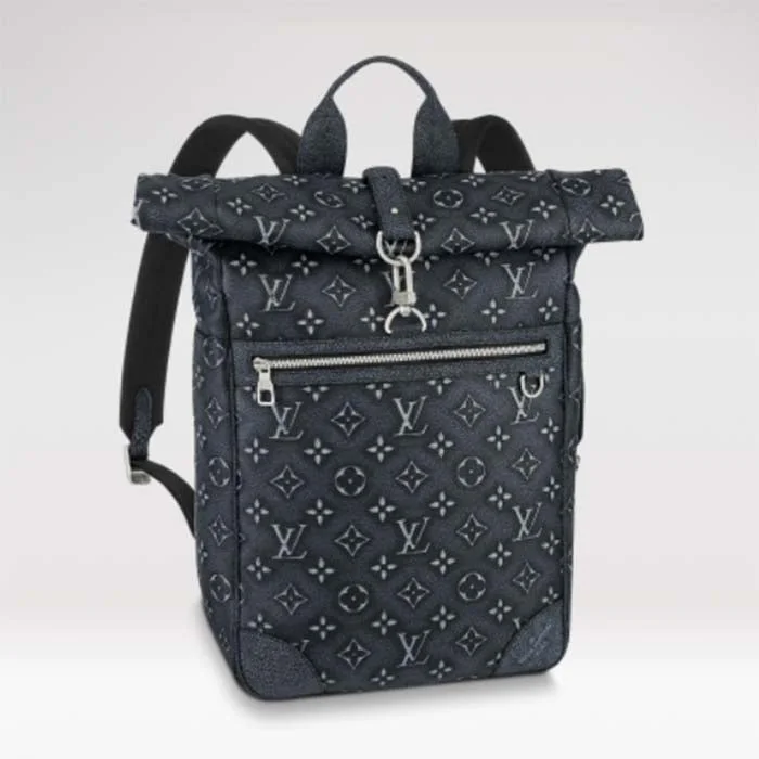 Louis Vuitton handbags with a patent - leather finish for a shiny lookLouis Vuitton LV Unisex Roll Top Backpack Black Charcoal Cowhide Leather