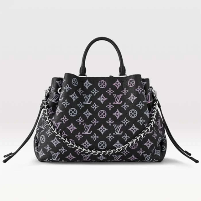 Louis Vuitton Twist bags with a contrast - colored interior for visual interestLouis Vuitton LV Women Bella Tote Black Perforated Mahina Calf Leather