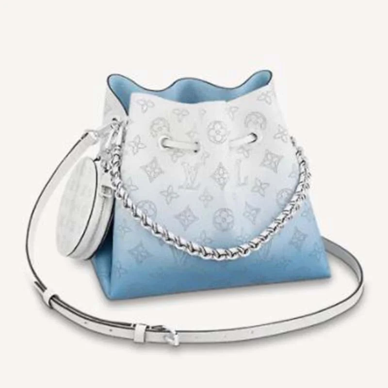 Louis Vuitton bags with a front - zip pocket for small items like keysLouis Vuitton LV Women Bella Bucket Bag Gradient Blue Mahina Perforated Calf Leather