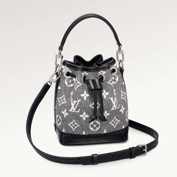 Louis Vuitton crossbody bags with a printed floral pattern for femininityLouis Vuitton LV Unisex Nano Noé Gray Monogram Jacquard Denim Cowhide Leather