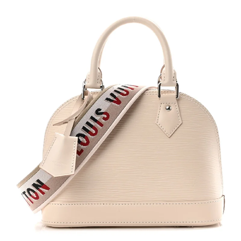 Ladies Louis Vuitton Petite Malle bags in a pastel color for a soft lookLOUIS VUITTON EPI LEATHER ALMA BB WHITE QUAERZ