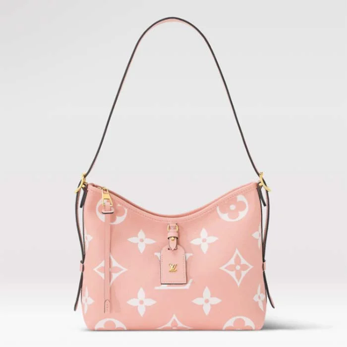 Louis Vuitton bags with a zip - around closure for enhanced securityLouis Vuitton Women LV CarryAll PM Handbag Pink Embossed Supple Grained Cowhide