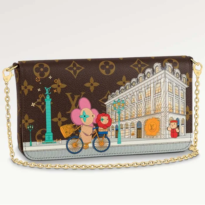 Louis Vuitton handbags with a beaded trim for a touch of glamourLouis Vuitton LV Women Félicie Pochette Pink Brown Monogram Coated Canvas