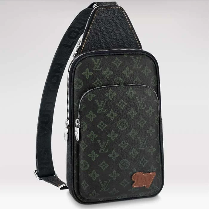 Ladies Louis Vuitton shoulder bags with a tassel decoration for charmLouis Vuitton LV Unisex Avenue Sling Bag NM Dark Green Monogram Coated Canvas