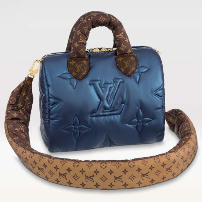 Louis Vuitton backpacks with a padded back panel for comfort during long - wearLouis Vuitton LV Women Pillow Speedy Bandoulière 25 Handbag Navy Blue Monogram Coated Canvas