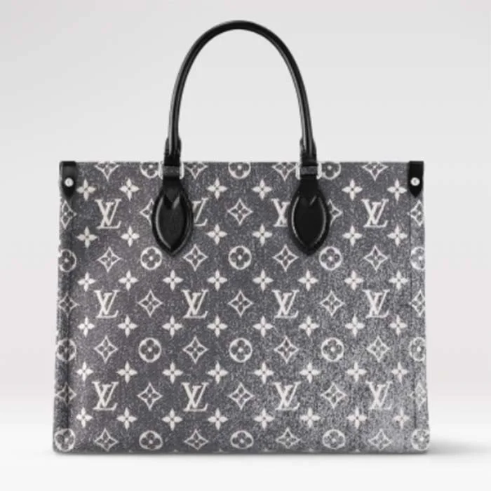 Louis Vuitton tote bags with a water - resistant coating for outdoor useLouis Vuitton LV Women OnTheGo MM Tote Gray Denim Textile Jacquard