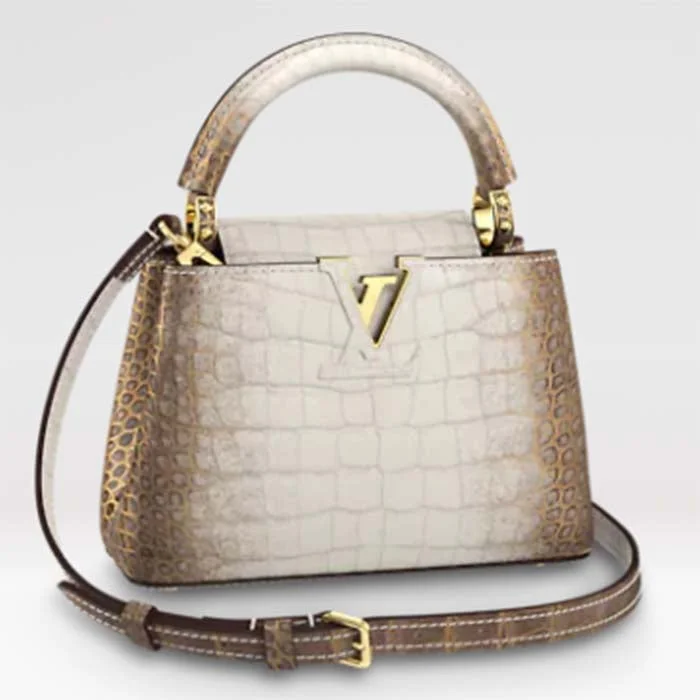 Louis Vuitton tote bags with a spacious interior and multiple pocketsLouis Vuitton LV Women Capucines Mini Handbag Beige Brown Brilliant Crocodilien Leather