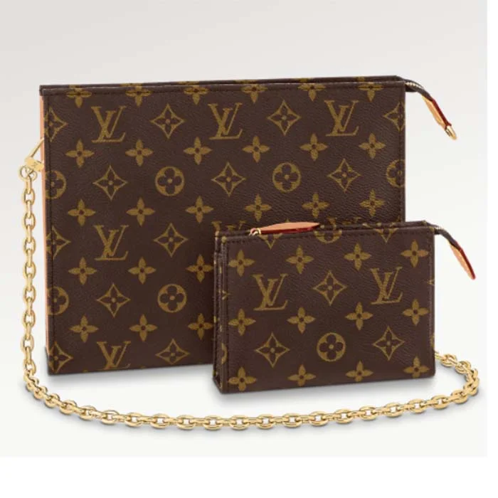 Louis Vuitton tote bags with a double - handle and shoulder - strap optionLouis Vuitton LV Women Toiletry Pouch On Chain Monogram Coated Canvas Cowhide