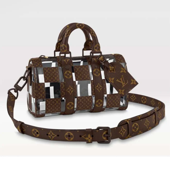 Louis Vuitton handbags with a back - zip pocket for storing valuablesLouis Vuitton LV Unisex Keepall Bandoulière 25 Monogram Chess Coated Canvas PVC