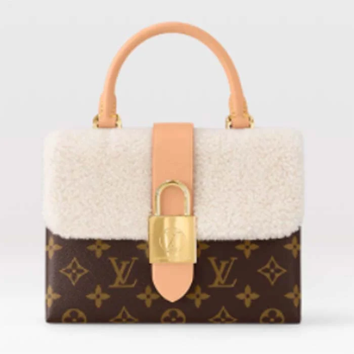 Louis Vuitton handbags with a metal - framed clasp for durabilityLouis Vuitton LV Women Locky BB Handbag Beige Brown Monogram Coated Canvas Shearling