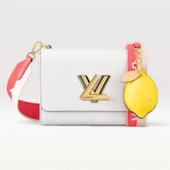 Louis Vuitton bags with a detachable mobile phone holder for convenienceLouis Vuitton LV Women Twist MM Lemon Handbag White Epi Grained Cowhide