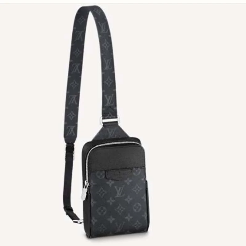 Louis Vuitton backpacks with a padded back panel for comfort during long - wearLouis Vuitton LV Unisex Outdoor Sling Bag Taigarama Noir Black Coated Canvas Cowhide Leather