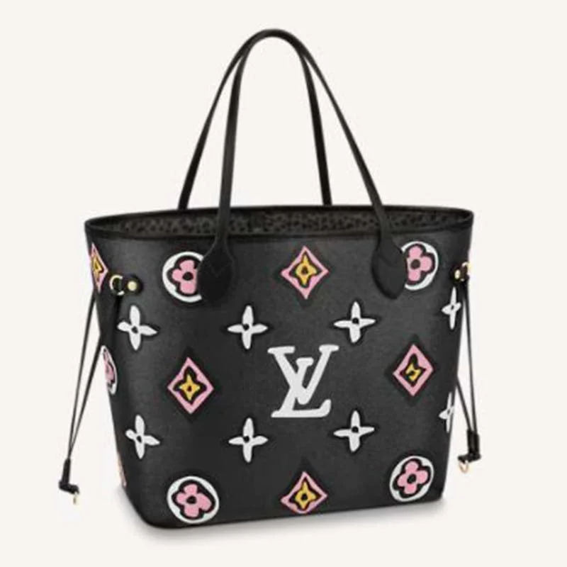 Louis Vuitton Petite Malle bags with a hard - shell structure for uniquenessLouis Vuitton LV Women Neverfull MM Tote Black Monogram Coated Canvas Cowhide Leather