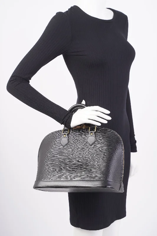 Louis Vuitton tote bags with a double - handle and shoulder - strap optionLouis Vuitton Alma Black Epi Leather PM