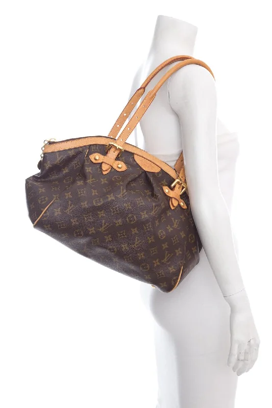 Louis Vuitton handbags with a patent - leather finish for a shiny lookLouis Vuitton Tivoli GM Brown Mongram Canvas Leather Bag