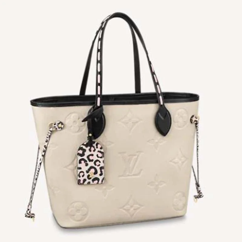 Louis Vuitton crossbody bags with a keychain holder for practicalityLouis Vuitton LV Women Neverfull MM Tote Bag Wild at Heart Cream Embossed Supple Grained Cowhide