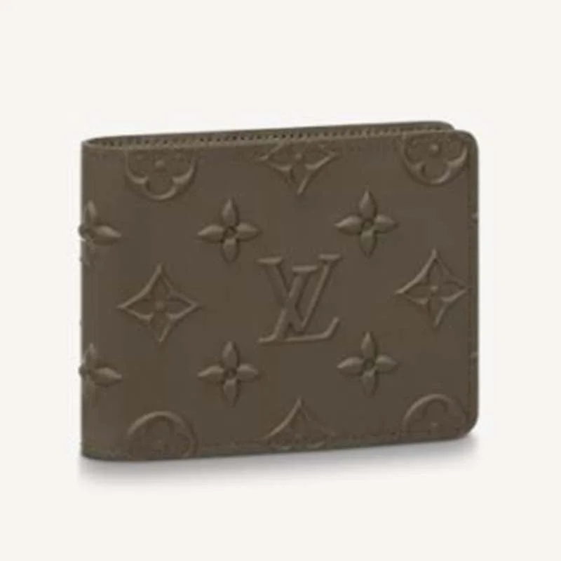 Louis Vuitton tote bags with a printed LV logo on the front for brand visibilityLouis Vuitton LV Unisex Slender Wallet Khaki Monogram Seal Cowhide Leather