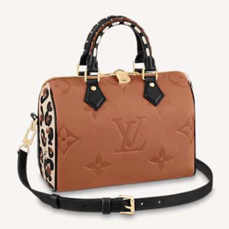 Ladies Louis Vuitton Capucines bags with gold - toned hardwareLouis Vuitton LV Women Speedy Bandoulière 25 Handbag Caramel Embossed Supple Grained Cowhide