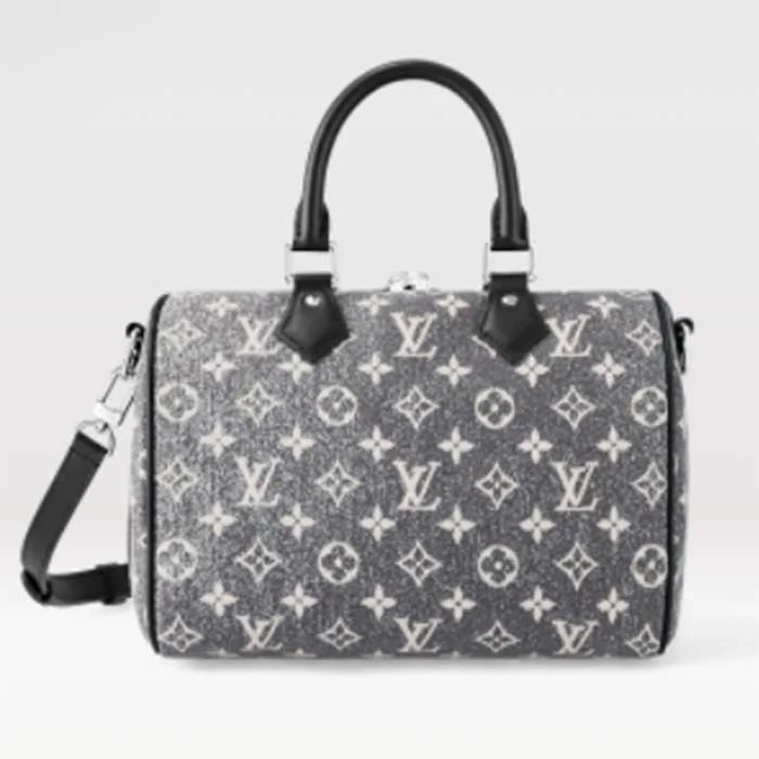 Louis Vuitton Alma bags with a monogram - embossed leather surfaceLouis Vuitton LV Women Speedy Bandoulière 25 Handbag Gray Denim Textile Jacquard