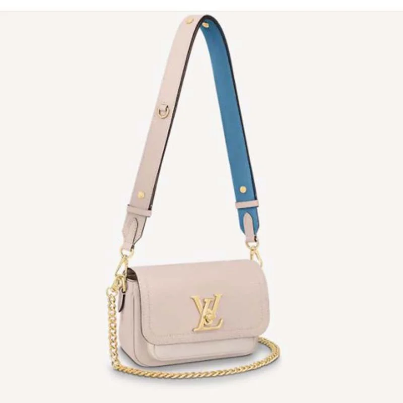 Louis Vuitton handbags with a back - zip pocket for storing valuablesLouis Vuitton LV Women Lockme Tender Rosewater Greige Grained Calf Leather