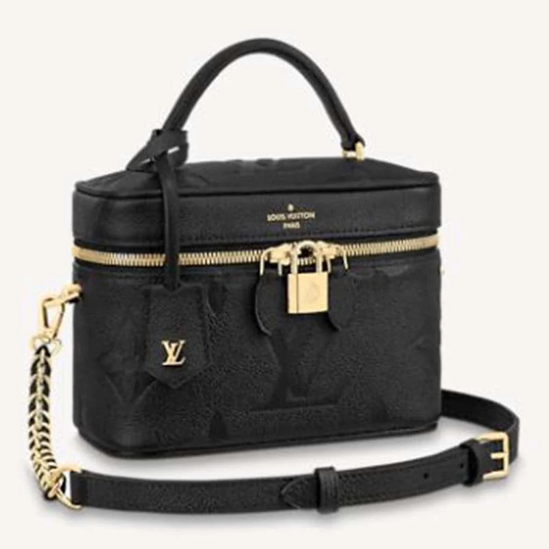 Small - sized Louis Vuitton Pochette Metis bags for a compact carryLouis Vuitton LV Women Vanity PM Handbag Black Embossed Grained Cowhide Leather