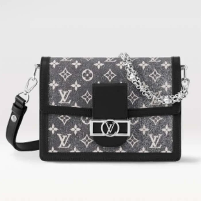 Louis Vuitton Alma bags with a detachable shoulder strap for versatilityLouis Vuitton LV Women Dauphine MM Handbag Gray Denim Textile Jacquard