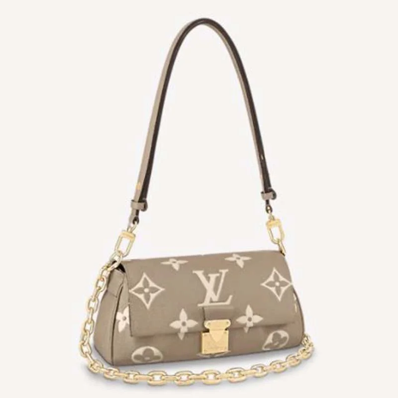 Louis Vuitton tote bags with a printed LV logo on the front for brand visibilityLouis Vuitton LV Women Favorite Tourterelle Gray Cream Monogram Empreinte Embossed Supple Grained Cowhide