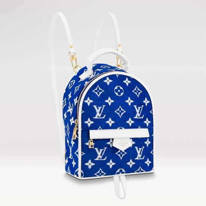 Louis Vuitton backpacks with a multi - pocket organization for functionalityLouis Vuitton LV Unisex Palm Springs Mini Backpack Blue Monogram Velvet Jacquard