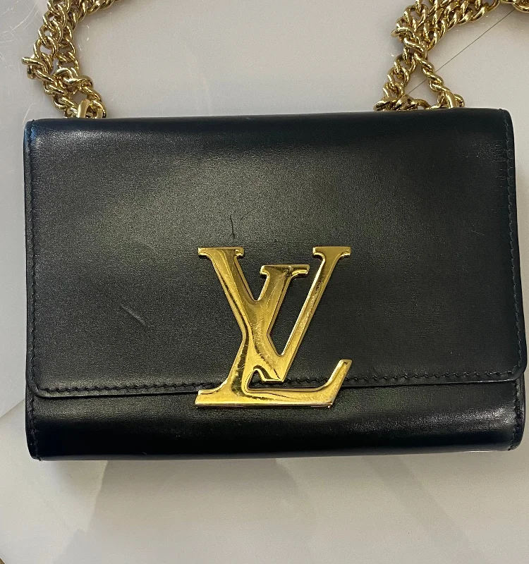 Ladies Louis Vuitton shoulder bags with a tassel decoration for charmLOUIS VUITTON CALFSKIN LEATHER LOUISE CHAIN CROSSBODY