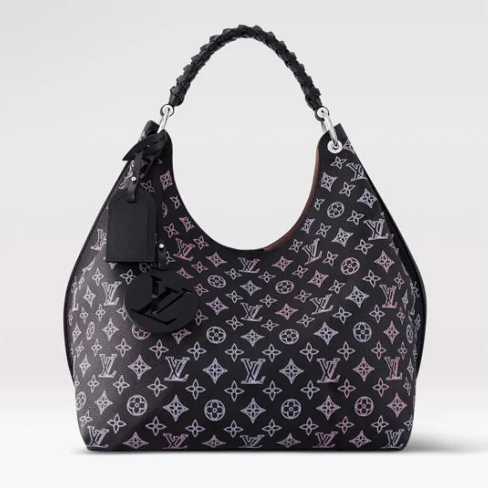 Ladies Louis Vuitton shoulder bags with a wide - width strap for comfortLouis Vuitton LV Women Carmel Hobo Bag Black Perforated Mahina Calf Leather