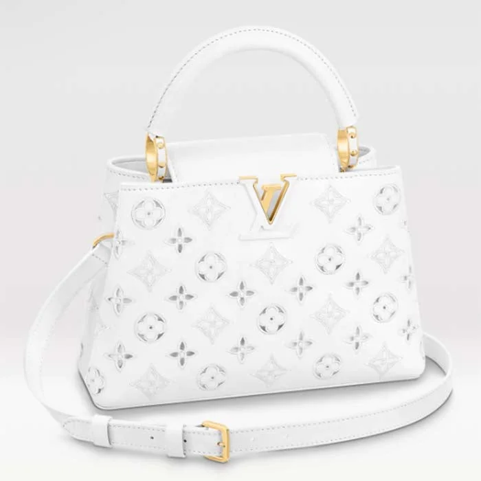 Ladies Louis Vuitton shoulder bags with a single - handle silhouetteLouis Vuitton LV Women Capucines BB Handbag White Calfskin Cowhide Leather