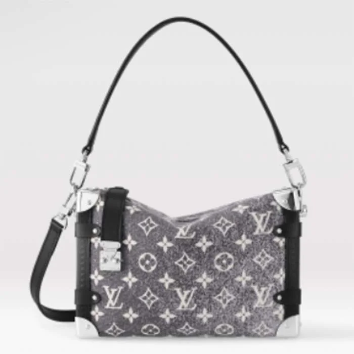 Louis Vuitton bags with a detachable mobile phone holder for convenienceLouis Vuitton LV Women Side Trunk Handbag Gray Denim Textile Jacquard