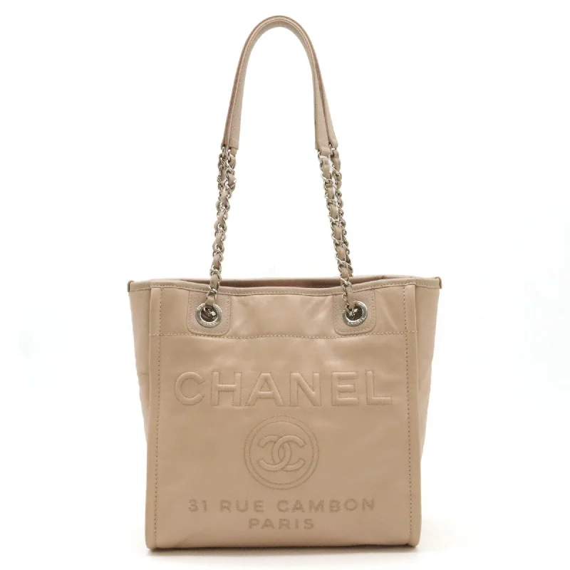 Chanel bags for women who appreciate fine craftsmanshipCHANEL Deauville Chain Shoulder Tote Bag Calf Leather Pink Beige A93256