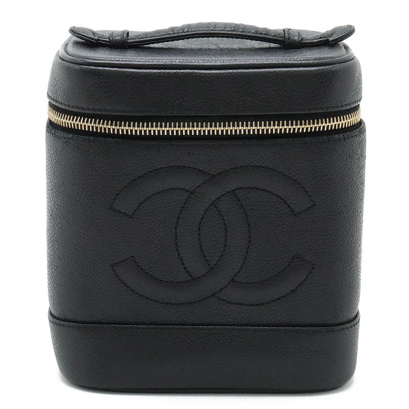 Chanel bags available at online luxury retaileCHANEL Coco Mark Vanity Bag Handbag Pouch Caviar Skin Leather Black A01998