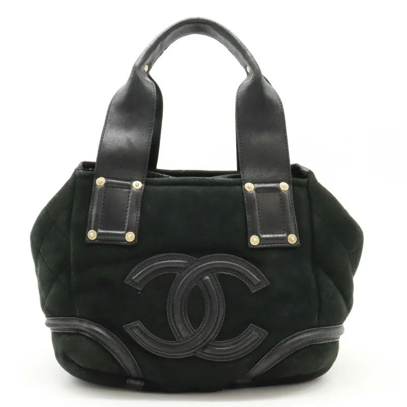 Chanel Colorful Handbag for Spring OutfitsCHANEL Coco Mark Handbag Tote Bag Mouton Leather Boa Black