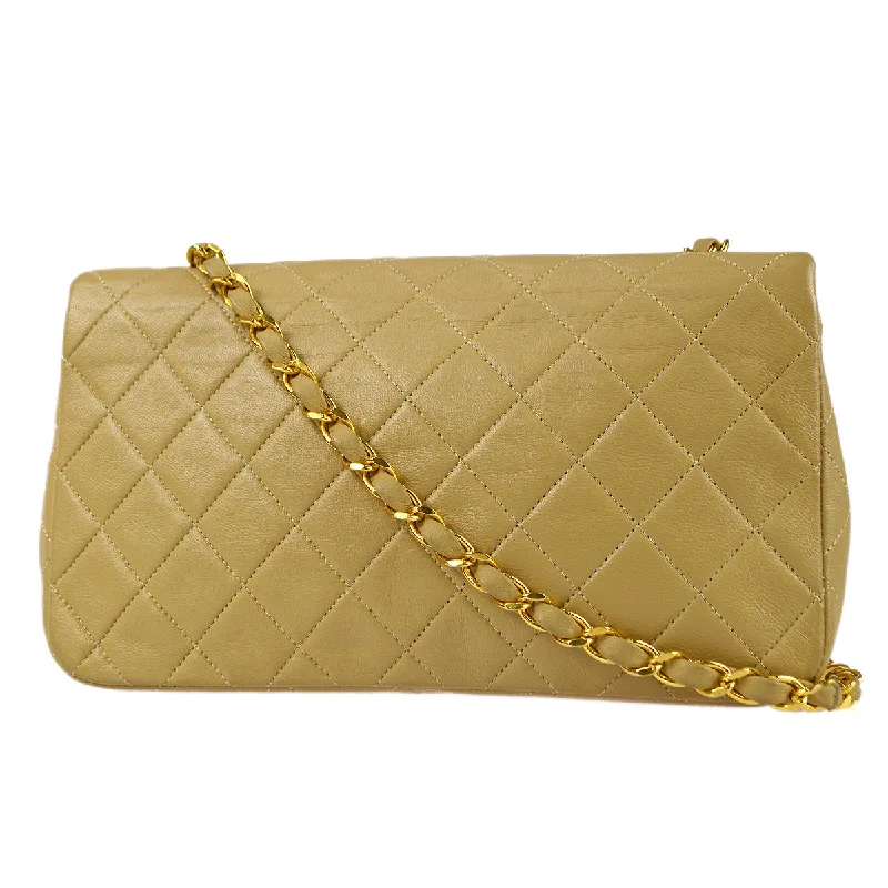 Chanel bags for women with minimalist styleCHANEL Full Flap Chain Shoulder Bag Beige Lambskin 78394